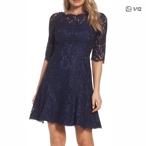 Eliza J Dresses & Skirts - Eliza J Navy Lace Fit and Flare Dress